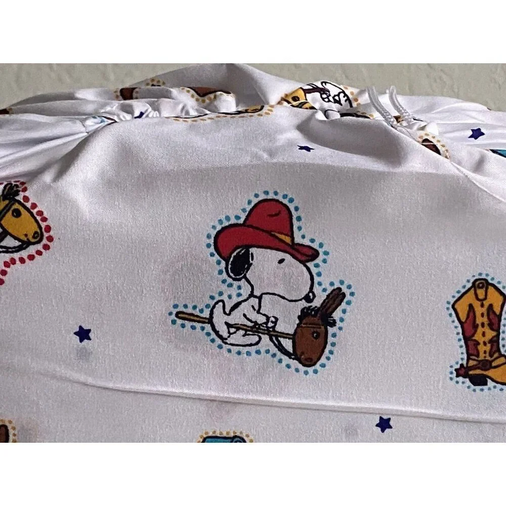 4 Pc PEANUTS Snoopy Cowboy QUEEN Sheet Set By Berkshire Super‎ Soft White NEW